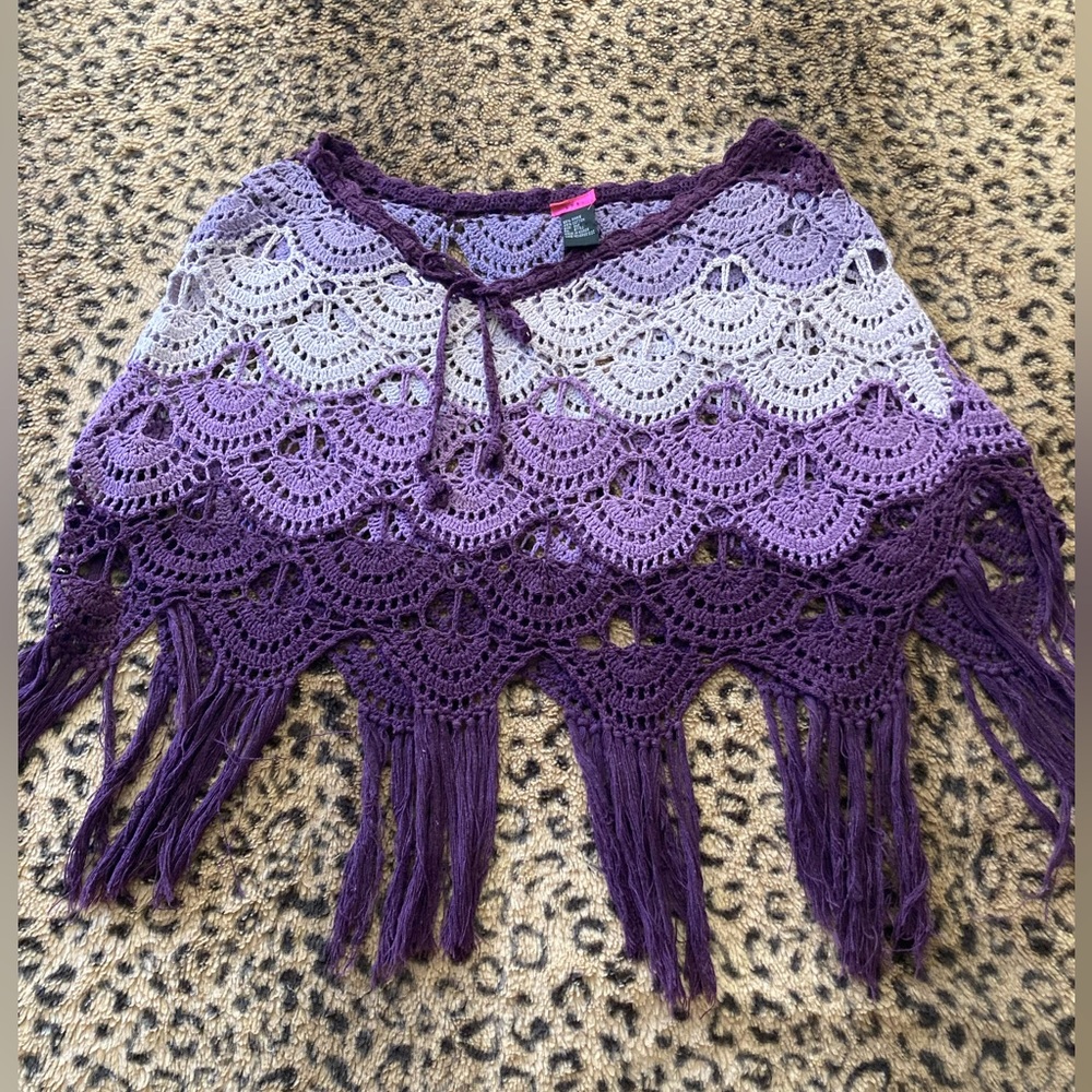 Purple crochet poncho